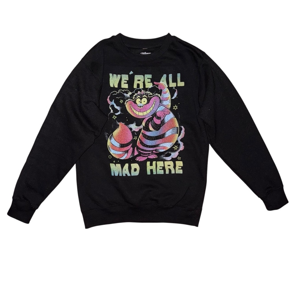 Disney Alice In Wonderland Cheshire Cat Black Crewneck Sweatshirt